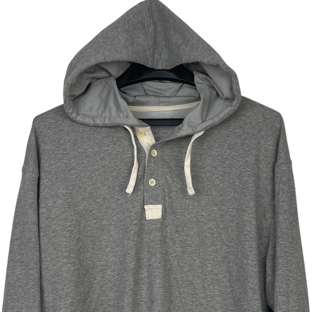 BYLT Basics Mens Large Drop Cut Lux Hooded Henley Long Sleeve Shirt Gray Hoodie